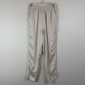 Women’s Entro Satin High Rise Elastic Waist Cropped Ankle Pants Ivory Medium